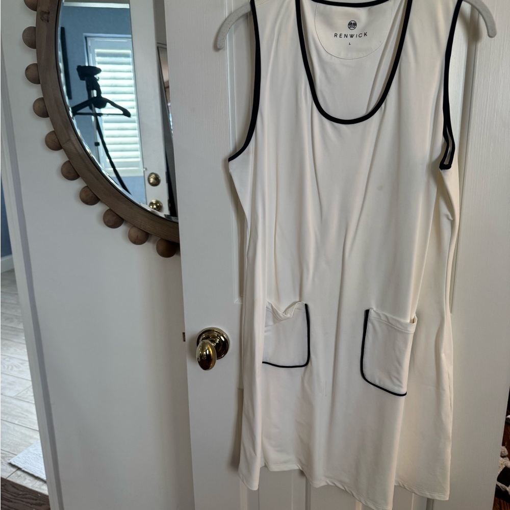 Renwick White Dress with Navy Accents and Matching Under Shorts